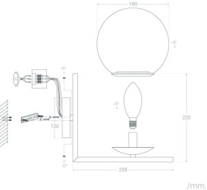 Kinkiet Abruzzo Ścienna lampa kula Milano ABR-KRR-E14 szkło metal złoty biały 9
