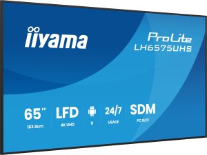 iiyama LH6575UHS-B2AG signage display Płaski panel Digital Signage 163,8 cm (64.5") LCD Wi-Fi 500 cd/m² 4K Ultra HD Czarny Procesor wbudowany Android 11 24/7 3