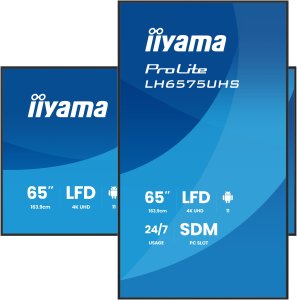 iiyama LH6575UHS-B2AG signage display Płaski panel Digital Signage 163,8 cm (64.5") LCD Wi-Fi 500 cd/m² 4K Ultra HD Czarny Procesor wbudowany Android 11 24/7 4