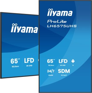 iiyama LH6575UHS-B2AG signage display Płaski panel Digital Signage 163,8 cm (64.5") LCD Wi-Fi 500 cd/m² 4K Ultra HD Czarny Procesor wbudowany Android 11 24/7 5