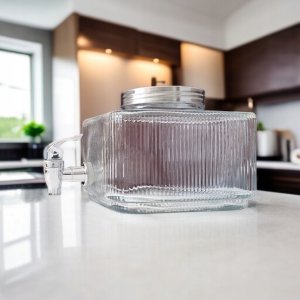 SŁÓJ SZKLANY 3l DO NAPOJÓW Z KRANIKIEM PŁASKI DO LODÓWKI 4