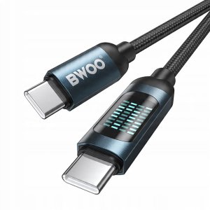Kabel USB BWOO BWOO kabel Pleciony USB-C - USB-C 1m 60W z animowanym podświetleniem, czarny 2