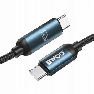 Kabel USB BWOO BWOO kabel Pleciony USB-C - USB-C 1m 60W z animowanym podświetleniem, czarny 3