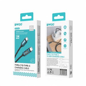 Kabel USB BWOO BWOO kabel Pleciony USB-C - USB-C 1m 60W z animowanym podświetleniem, czarny 4