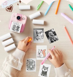 Aparat Natychmiastowy Dla Dzieci Cyfrowy Mp3 Gry Druk Telefon Obiektyw 180s / P02 Różowy 3