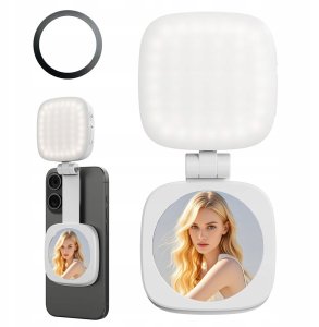 Lampa Led + Lusterko Na Magnes Do Telefonu Magsafe Zdjęcia Selfie Vlog / C140 / Biały 1