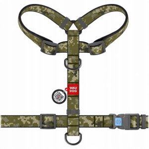 Collar WauDog Nylon Szelki nylonowe anatomiczne w kształcie litery H, z QR-paszportem, plastikowy fastex, wzór MILITARY, rozmiar S 15mm 3