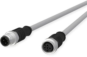 Kabel czujnika/siłownika METZ CONNECT M12, kod A, M12 męski prosty - M12 żeński prosty, szary, 2 m 1
