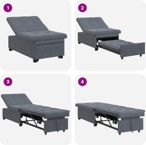 vidaXL Sofa łóżko 3-w-1 z funkcją wysuwania ciemnoszara aksamit 4