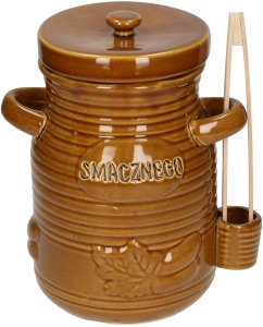Pojemnik ceramiczny 3,5 L na ogórki ze szczypcami Smacznego 3170 miodowy 2