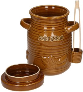Pojemnik ceramiczny 3,5 L na ogórki ze szczypcami Smacznego 3170 miodowy 3