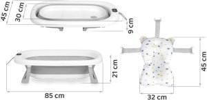 Ricokids Wanienka składana dla dzieci, niemowląt z termometrem i wkładką RK-287 biało-szara 4