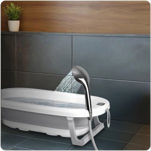 Ricokids Wanienka składana dla dzieci, niemowląt ze stelażem, termometrem i wkładką RK-287 biało-szara 13