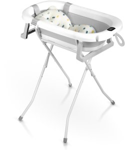 Ricokids Wanienka składana dla dzieci, niemowląt ze stelażem, termometrem i wkładką RK-287 biało-szara 2