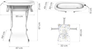 Ricokids Wanienka składana dla dzieci, niemowląt ze stelażem, termometrem i wkładką RK-287 biało-szara 4