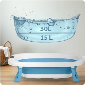 Ricokids Wanienka składana dla dzieci, niemowląt ze stelażem, termometrem i wkładką RK-287 biało-niebieska 11