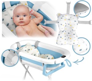 Ricokids Wanienka składana dla dzieci, niemowląt ze stelażem, termometrem i wkładką RK-287 biało-niebieska 12