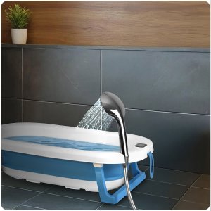 Ricokids Wanienka składana dla dzieci, niemowląt ze stelażem, termometrem i wkładką RK-287 biało-niebieska 13