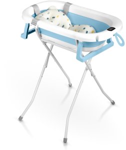 Ricokids Wanienka składana dla dzieci, niemowląt ze stelażem, termometrem i wkładką RK-287 biało-niebieska 2