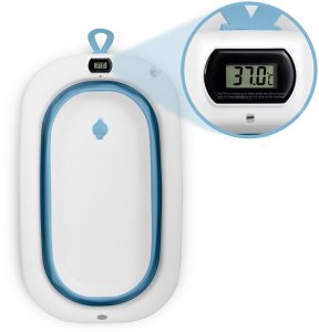 Ricokids Wanienka składana dla dzieci, niemowląt ze stelażem, termometrem i wkładką RK-287 biało-niebieska 3