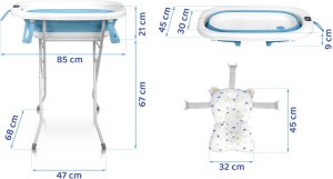 Ricokids Wanienka składana dla dzieci, niemowląt ze stelażem, termometrem i wkładką RK-287 biało-niebieska 4