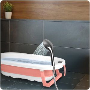 Ricokids Wanienka składana dla dzieci, niemowląt ze stelażem, termometrem i wkładką RK-287 biało-różowa 13