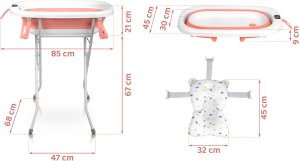 Ricokids Wanienka składana dla dzieci, niemowląt ze stelażem, termometrem i wkładką RK-287 biało-różowa 16