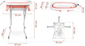 Ricokids Wanienka składana dla dzieci, niemowląt ze stelażem, termometrem i wkładką RK-287 biało-różowa 15