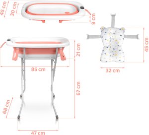 Ricokids Wanienka składana dla dzieci, niemowląt ze stelażem, termometrem i wkładką RK-287 biało-różowa 4