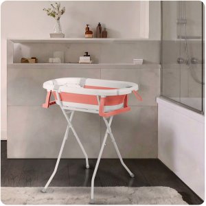 Ricokids Wanienka składana dla dzieci, niemowląt ze stelażem, termometrem i wkładką RK-287 biało-różowa 7