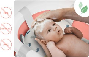 Ricokids Wanienka składana dla dzieci, niemowląt ze stelażem, termometrem i wkładką RK-287 biało-różowa 8