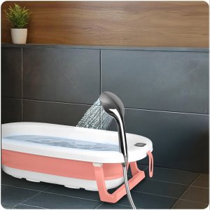 Ricokids Wanienka składana dla dzieci, niemowląt z termometrem i wkładką RK-287 biało-różowa 12