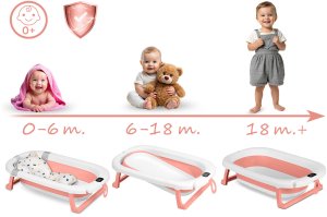 Ricokids Wanienka składana dla dzieci, niemowląt z termometrem i wkładką RK-287 biało-różowa 14