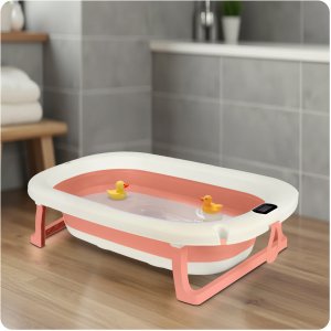 Ricokids Wanienka składana dla dzieci, niemowląt z termometrem i wkładką RK-287 biało-różowa 15