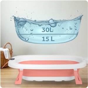 Ricokids Wanienka składana dla dzieci, niemowląt z termometrem i wkładką RK-287 biało-różowa 10