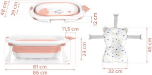 Ricokids Wanienka składana dla dzieci, niemowląt z wkładką RK-286 biało-różowa 13