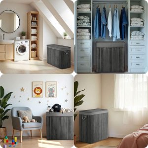 Kosz na pranie Massido Bambusowy kosz na pranie bieliznę z pokrywą 150 l 11