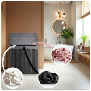 Kosz na pranie Massido Bambusowy kosz na pranie bieliznę z pokrywą 150 l 10