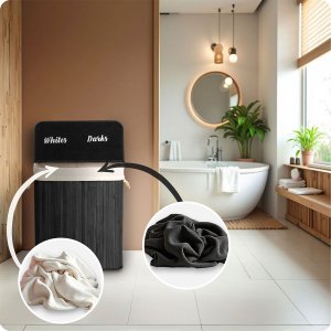 Kosz na pranie Massido Bambusowy kosz na pranie bieliznę z pokrywą 100 l 10