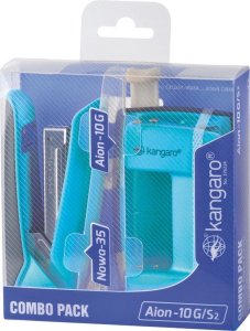 Zszywacz Kangaro Zestaw zszywacz Nowa-35 + dziurkacz Aion-10G, pudełko z zawieszką, turkusowy 2