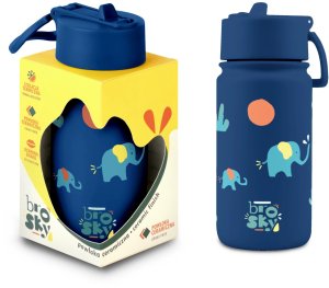 Brosky Kids Ciemnoniebieska butelka na wodę dla dzieci w słoniki 450ml 2