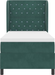 Łóżko Box Spring z Materacem w Ciemnozielonym, 100x200 cm, Aksamit 2