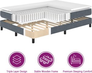 łóżko Box Spring z materacem vidaXL ciemnoszare 200x200 cm aksamit 5