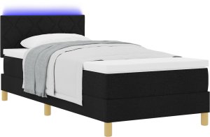 vidaXL Łóżko z podstawą sprężynową z materacem i LED czarne 90x190 cm Tkanina 2