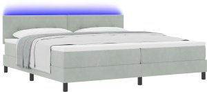 vidaXL Łóżko z materacem i podestem z LED Szare 200x200 cm Aksamit 2