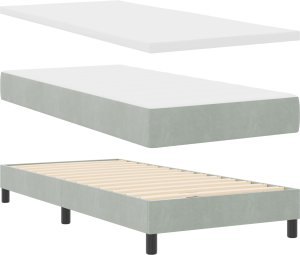 vidaXL Łóżko z materacem Box Spring z LED Jasnoszary 90x190 cm Aksamit 3