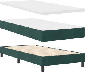Łóżko z materacem i LED vidaXL w ciemnozielonym 90x200 cm aksamitne 3