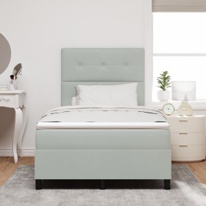 Łóżko Box Spring z materacem i LED Szary Jasny 120x200 cm Aksamit 3