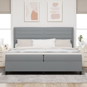 Łóżko Box Spring vidaXL z materacem i podświetleniem szarym 200x200 cm z tkaniny 2
