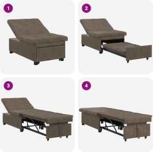 vidaXL Sofa z funkcją spania 3-w-1 z rozkładającym się designem, zielona armia, sztuczna skóra 6